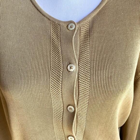 LAUREN RALPH LAUREN 100% Silk Ribbed Knit Cardigan Size L Old Money Quiet Luxury - Picture 3 of 11